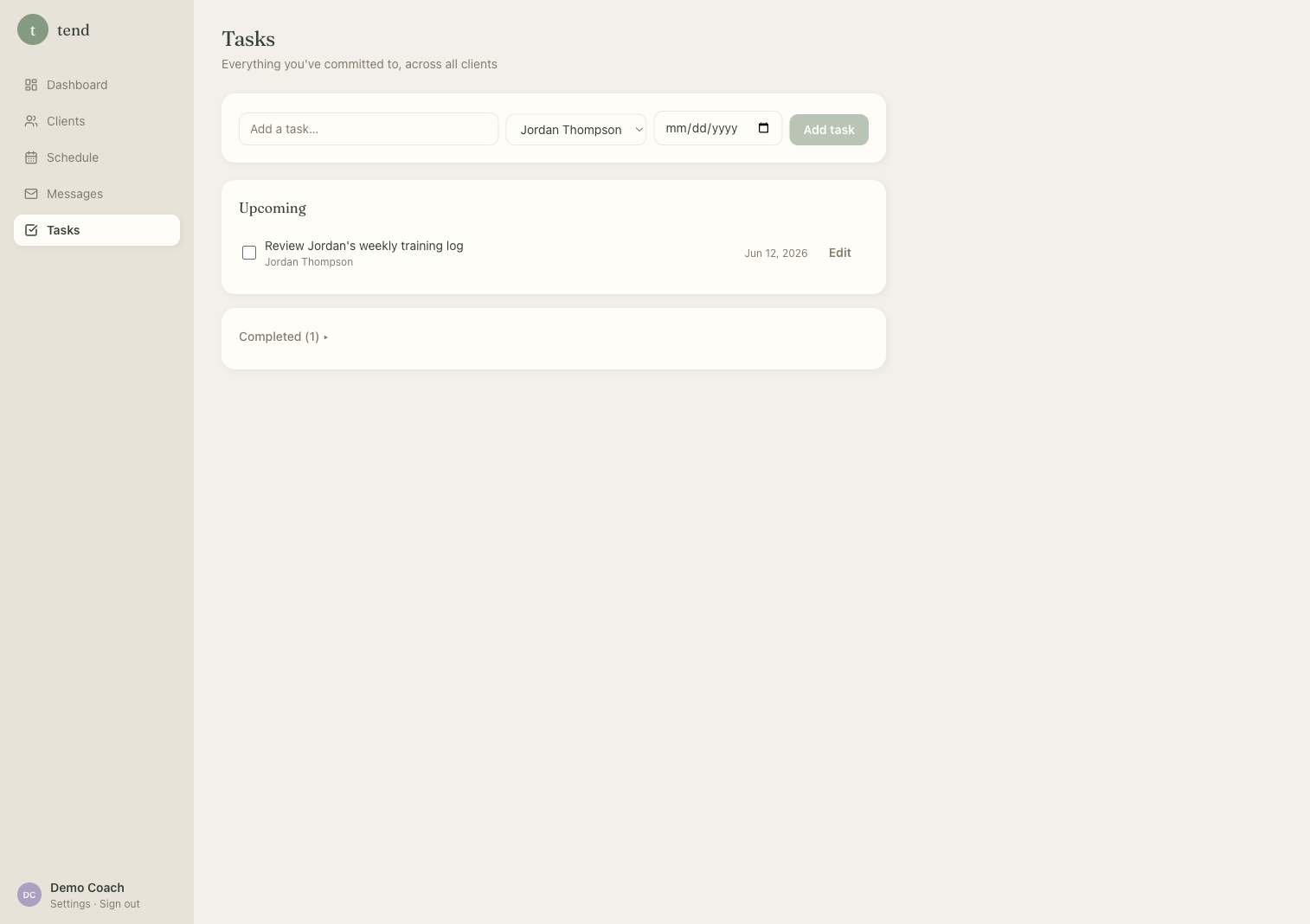Nothing slips between sessions — product screenshot